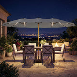 Polyester Double Sided Parasol Umbrella With LED Solar Light And Base 459cm Width x 266cm Depth - Velmora