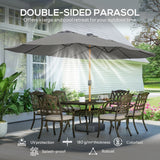 Polyester Double Sided Parasol Umbrella With LED Solar Light And Base 459cm Width x 266cm Depth - Velmora