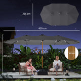 Polyester Double Sided Parasol Umbrella With LED Solar Light And Base 459cm Width x 266cm Depth - Velmora