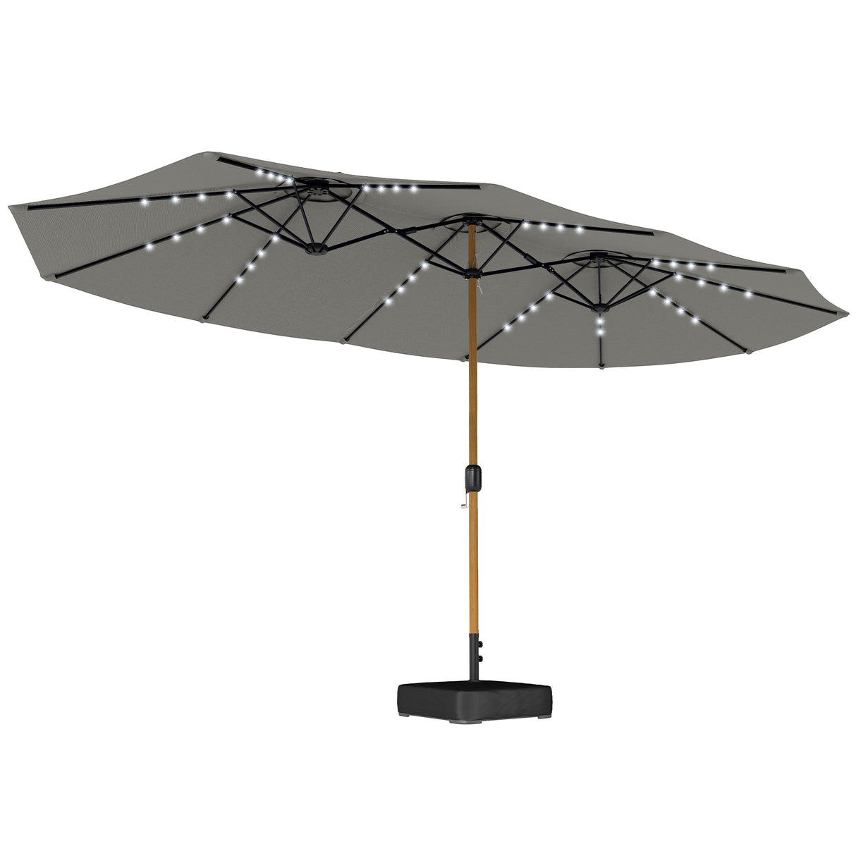 Polyester Double Sided Parasol Umbrella With LED Solar Light And Base 459cm Width x 266cm Depth - Velmora