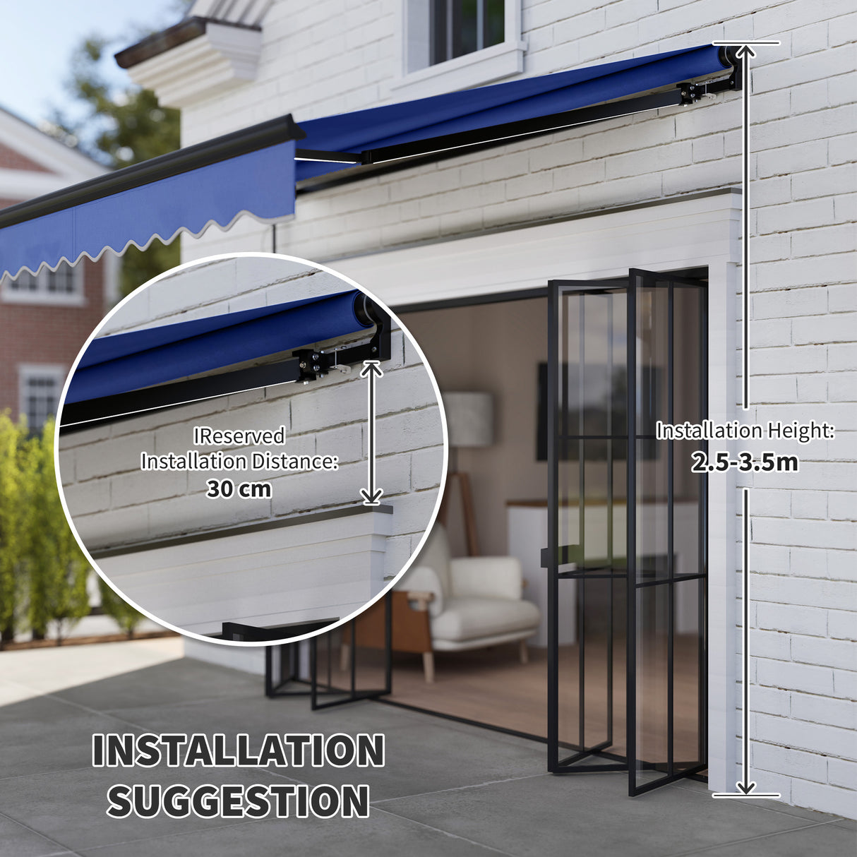 Polyester Electric Awning With LED Light 250cm Wide x 195cm Depth - Velmora