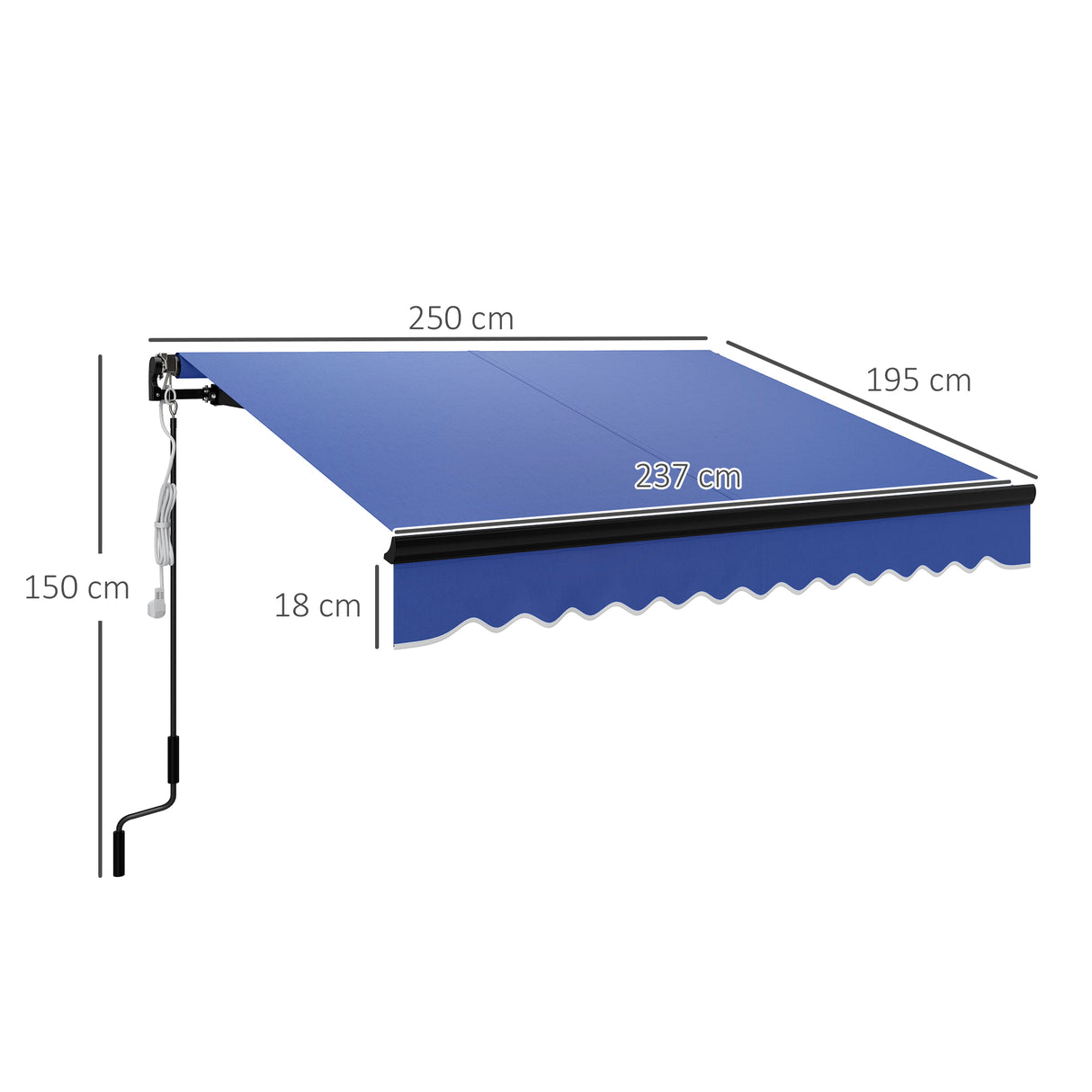 Polyester Electric Awning With LED Light 250cm Wide x 195cm Depth - Velmora