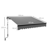 Polyester Electric Awning With LED Light 250cm Wide x 195cm Depth - Velmora