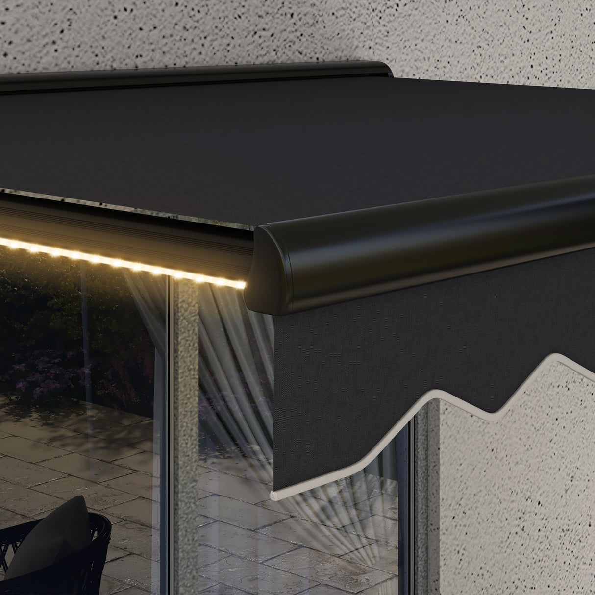 Polyester Electric Awning With LED Light 250cm Wide x 200cm Depth - Velmora