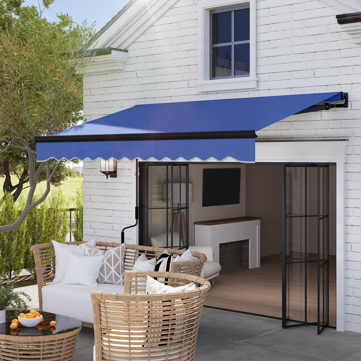 Polyester Electric Awning With LED Light 250cm Wide x 245cm Depth - Velmora
