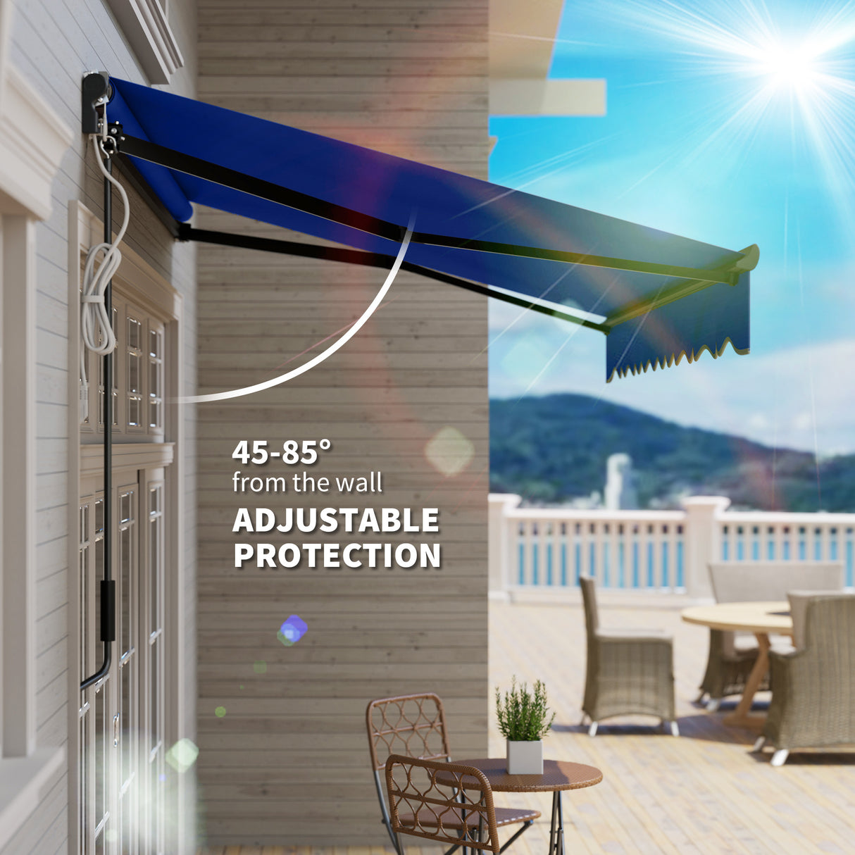 Polyester Electric Awning With LED Light 250cm Wide x 245cm Depth - Velmora