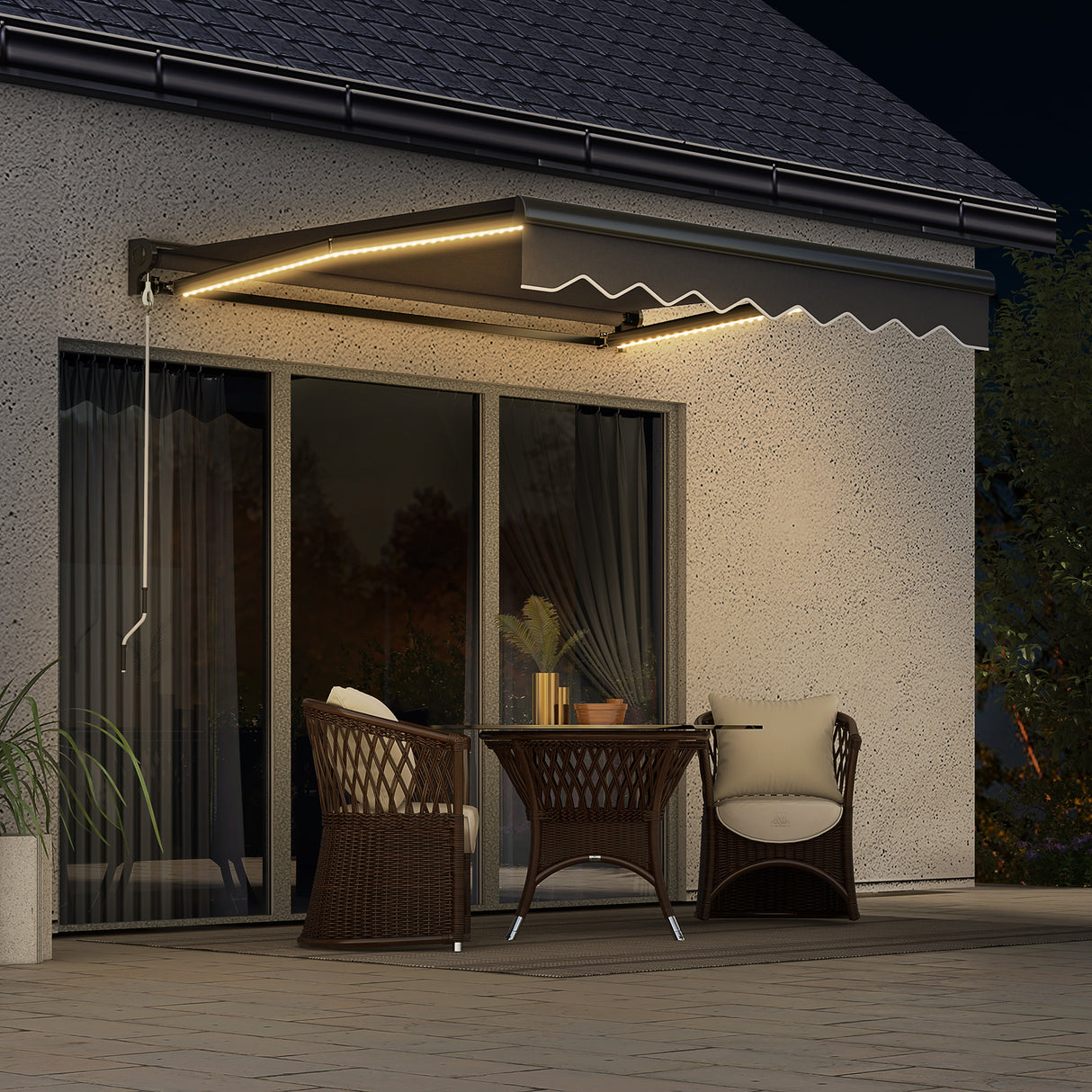 Polyester Electric Awning With LED Light 295cm Wide x 250cm Depth - Velmora