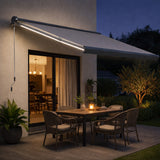 Polyester Electric Retractable Awning With LED Light 350cm Wide x 300cm Depth - Velmora