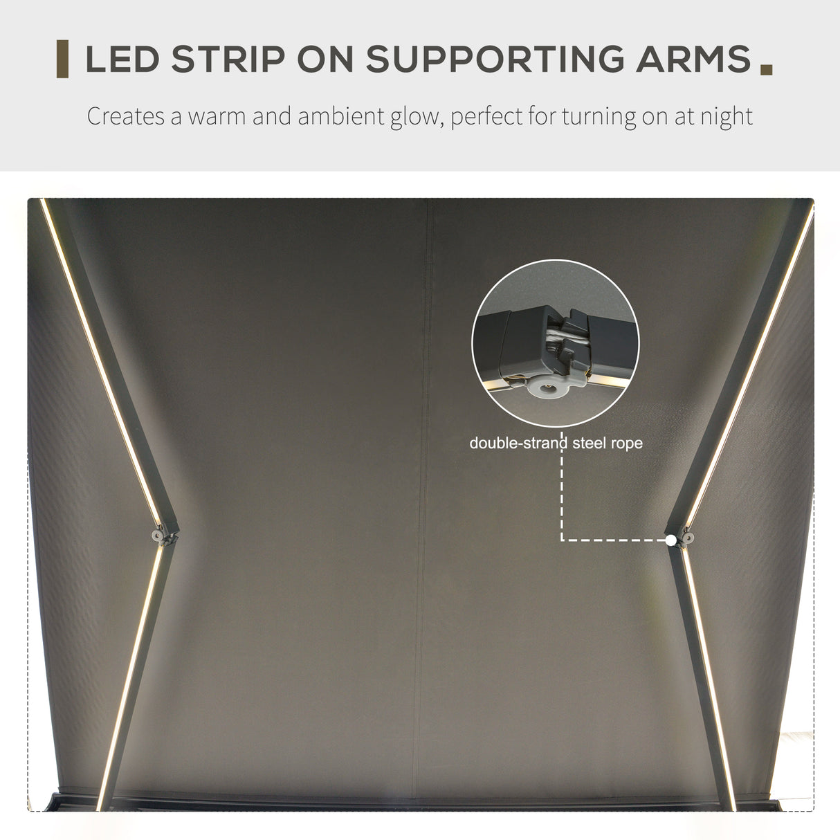 Polyester Electric Retractable Awning With LED Light 350cm Wide x 300cm Depth - Velmora