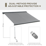 Polyester Electric Retractable Awning With LED Light 350cm Wide x 300cm Depth - Velmora