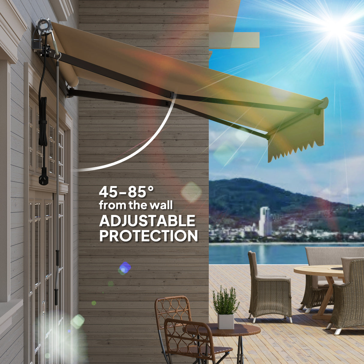 Polyester Electric Retractable Awning With Remote Controller 250cm Wide x 200cm Depth - Velmora