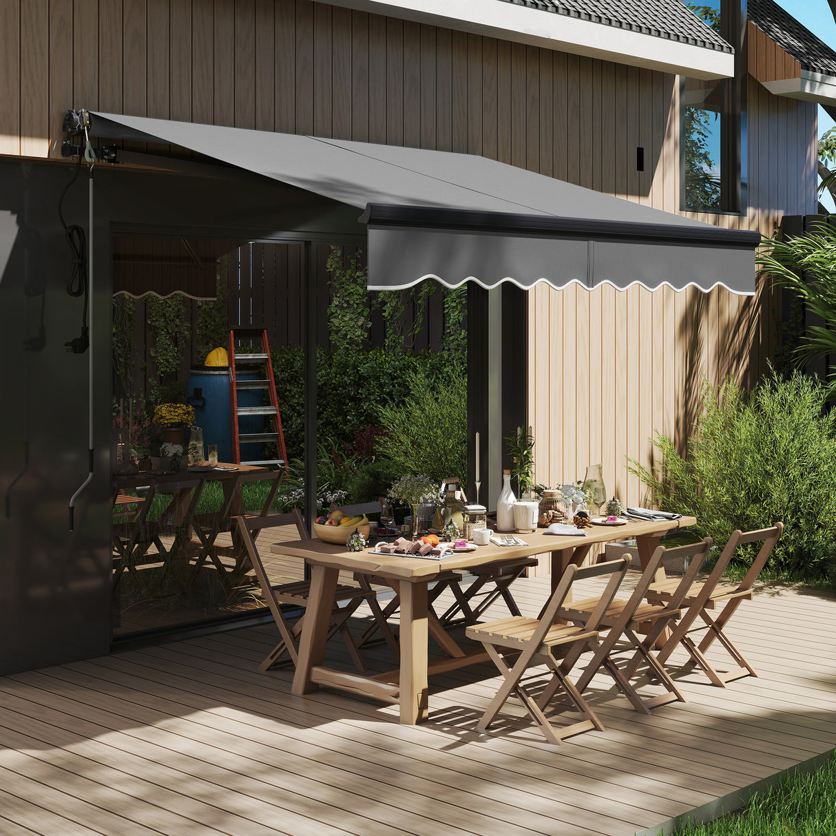 Polyester Electric Retractable Awning With Remote Controller 250cm Wide x 200cm Depth - Velmora