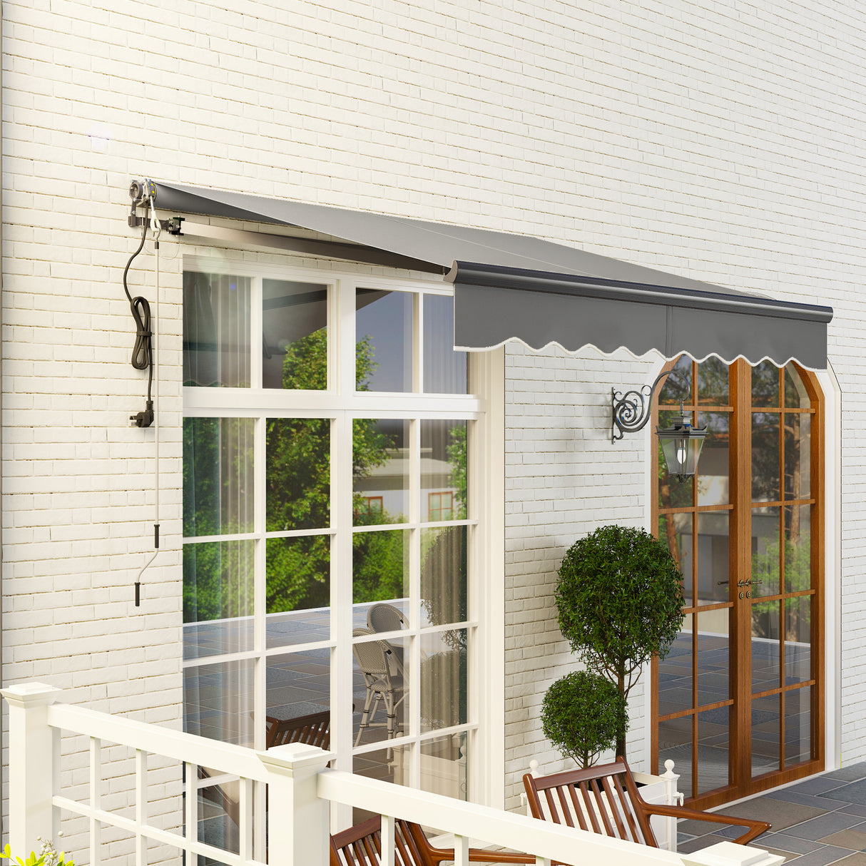 Polyester Electric Retractable Awning With Remote Controller 250cm Wide x 200cm Depth - Velmora