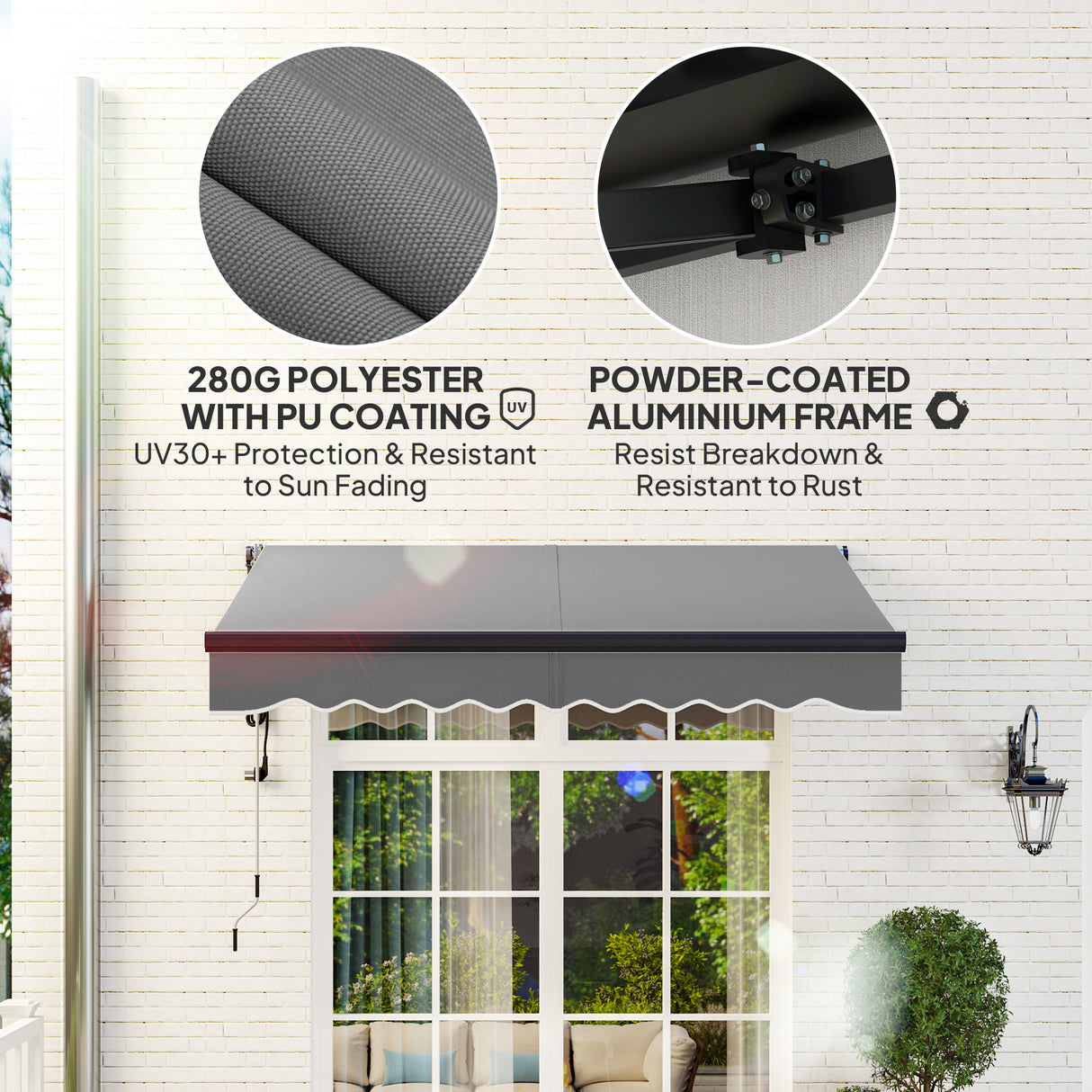 Polyester Electric Retractable Awning With Remote Controller 250cm Wide x 200cm Depth - Velmora