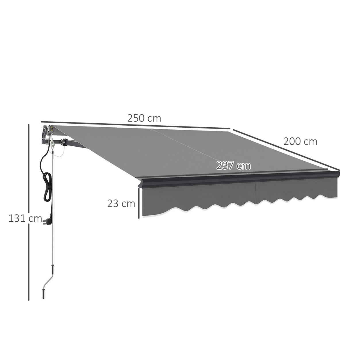 Polyester Electric Retractable Awning With Remote Controller 250cm Wide x 200cm Depth - Velmora
