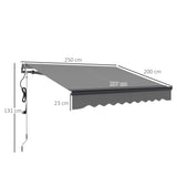 Polyester Electric Retractable Awning With Remote Controller 250cm Wide x 200cm Depth - Velmora