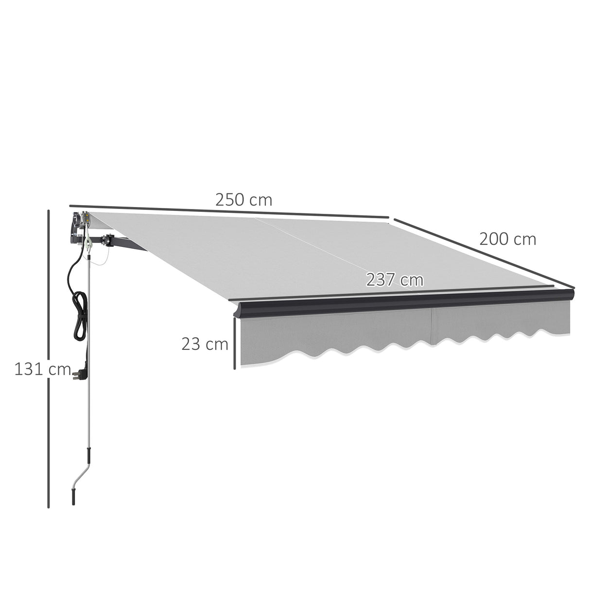 Polyester Electric Retractable Awning With Remote Controller 250cm Wide x 200cm Depth - Velmora