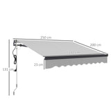 Polyester Electric Retractable Awning With Remote Controller 250cm Wide x 200cm Depth - Velmora