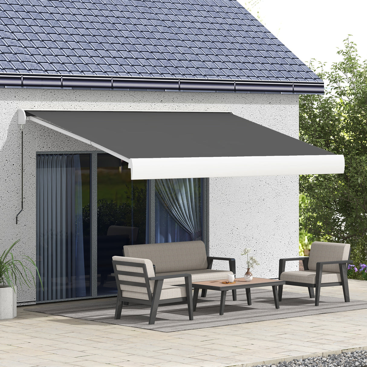 Polyester Electric Retractable Awning With Remote Controller 395cm Wide x 300cm Depth - Velmora