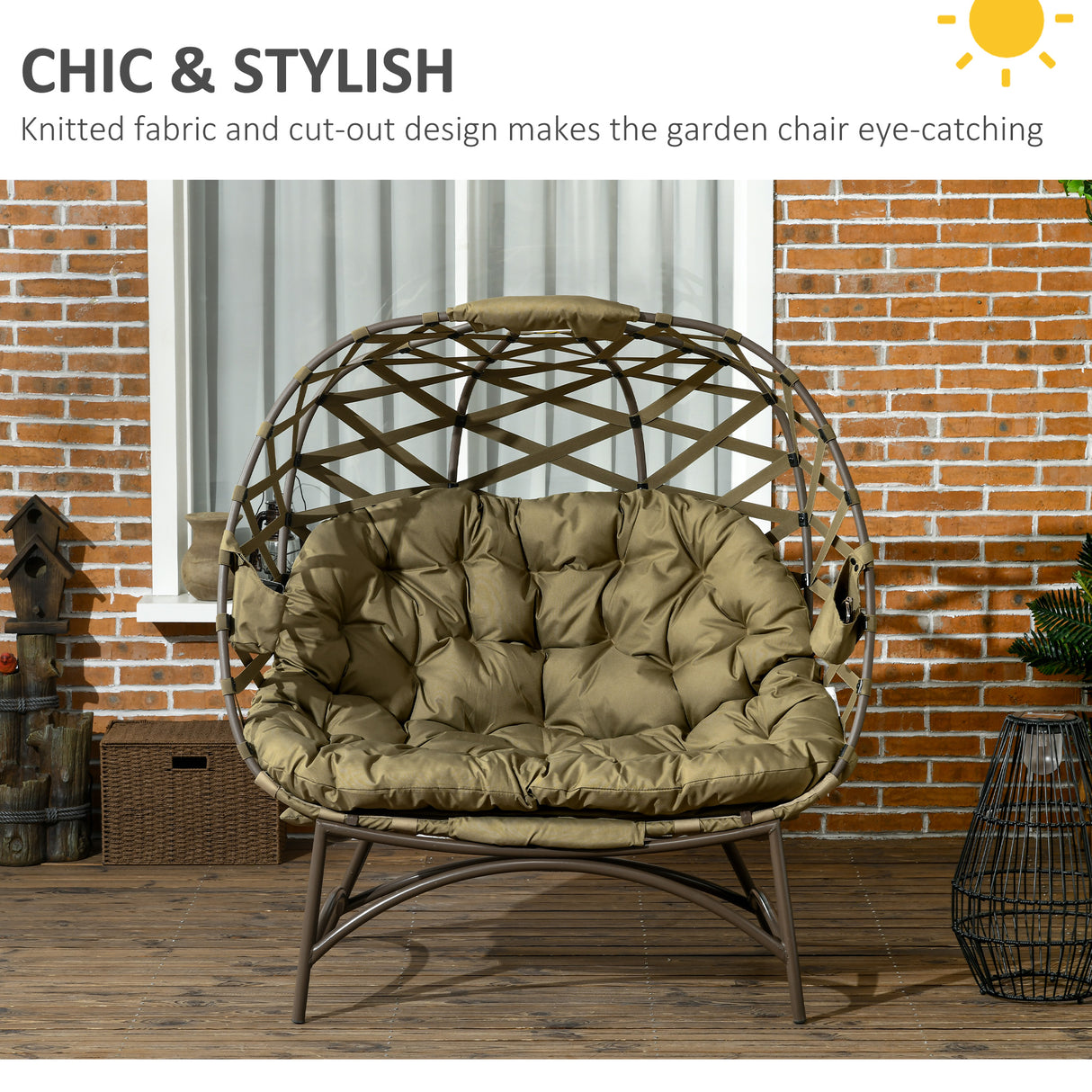 Polyester Fabric 2 Seater Folding Weave Egg Chair for Outdoor - Velmora