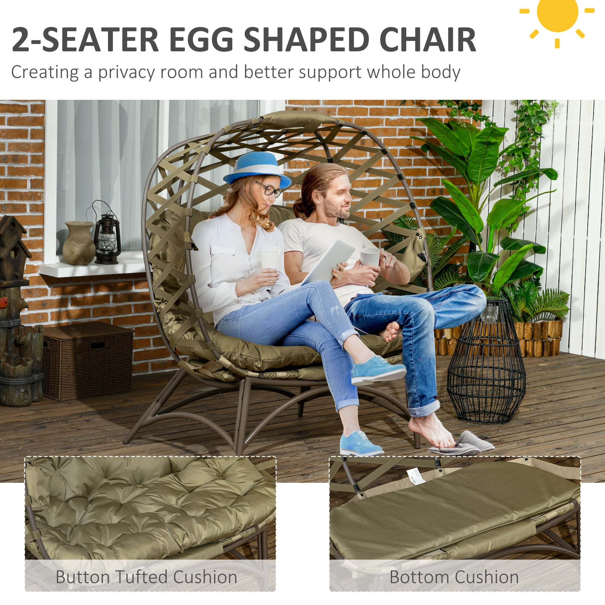 Polyester Fabric 2 Seater Folding Weave Egg Chair for Outdoor - Velmora