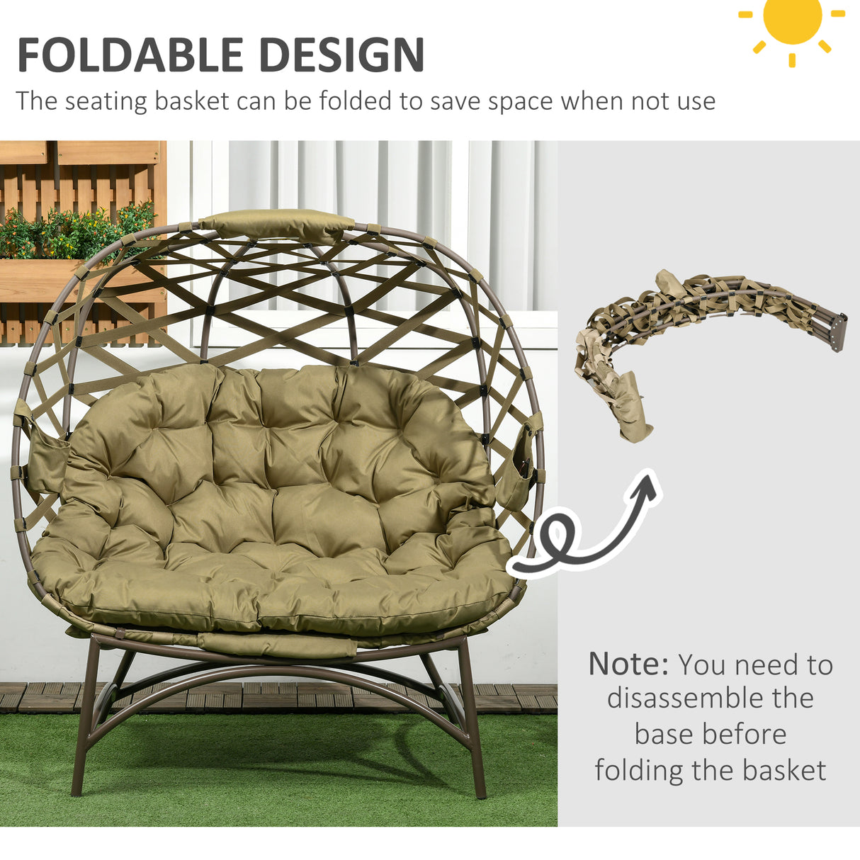 Polyester Fabric 2 Seater Folding Weave Egg Chair for Outdoor - Velmora