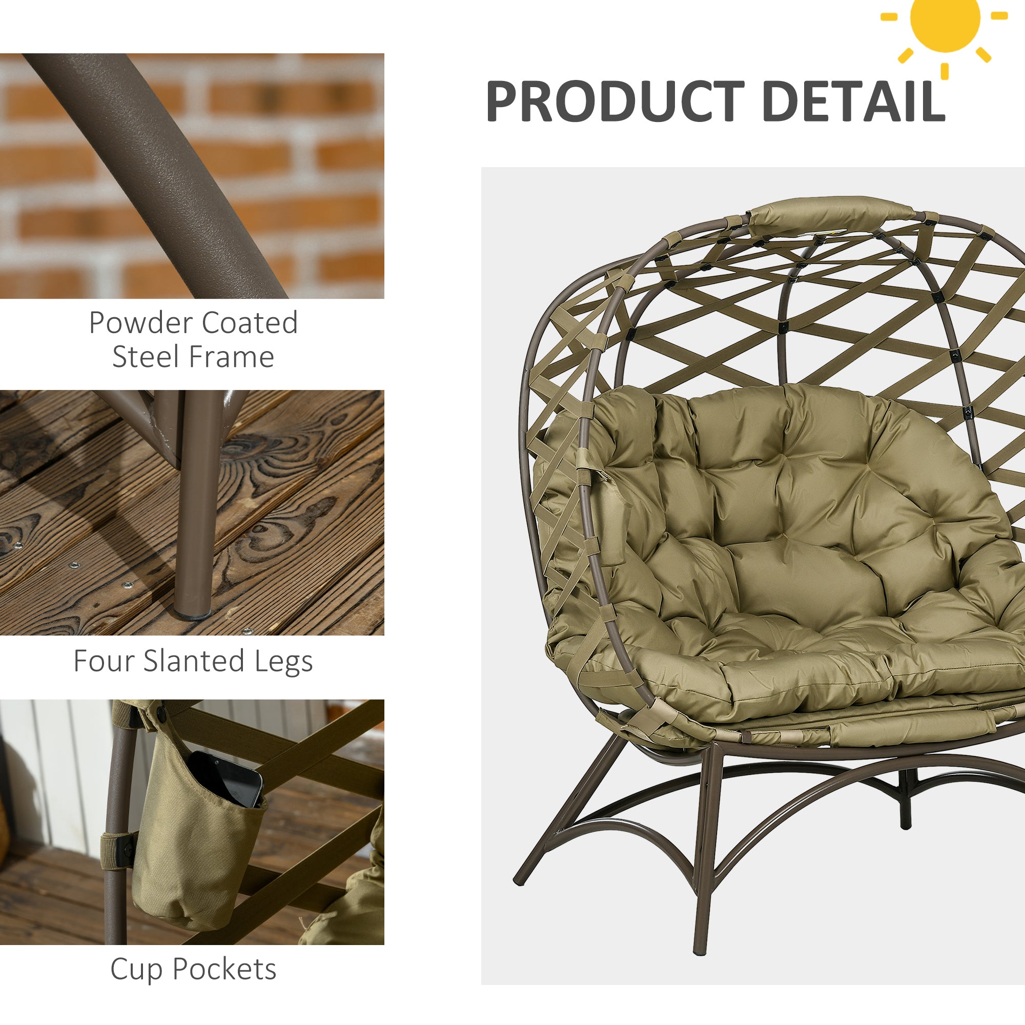 Polyester Fabric 2 Seater Folding Weave Egg Chair for Outdoor - Velmora