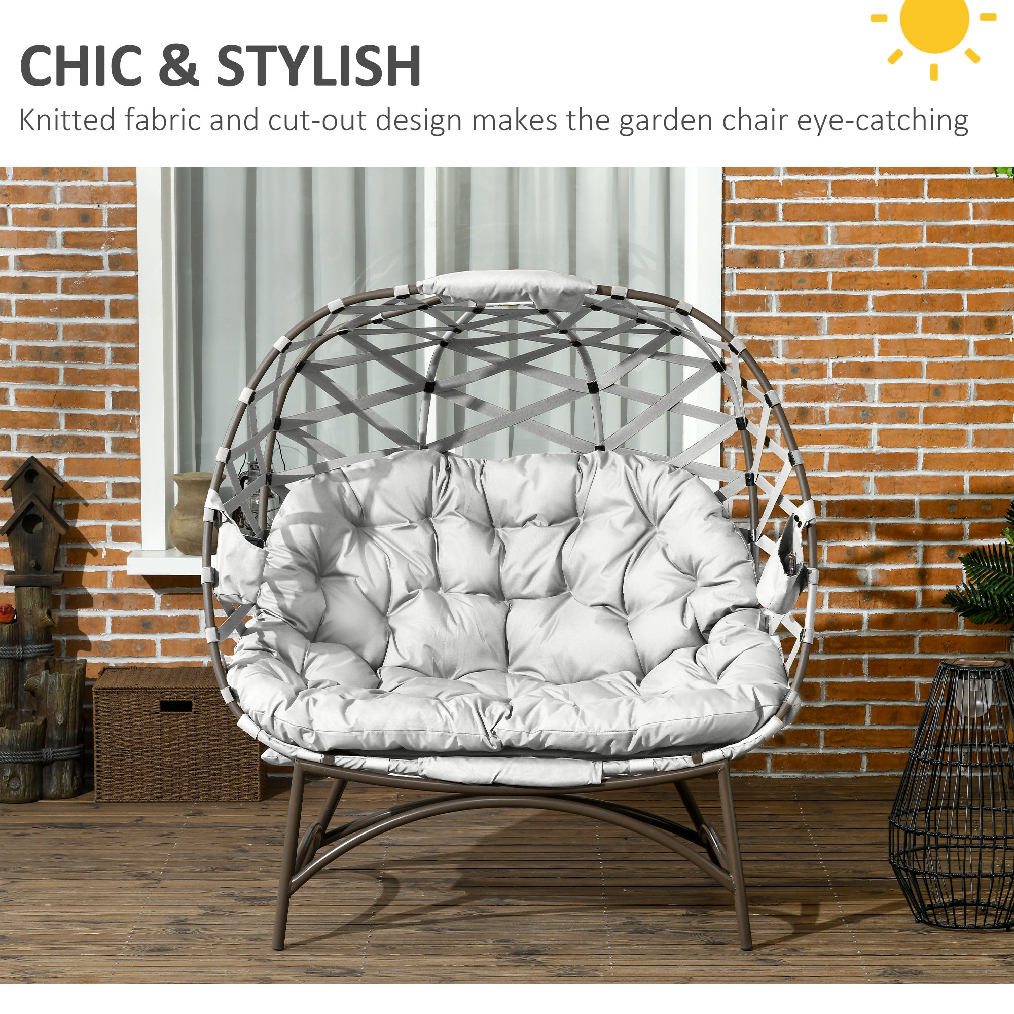 Polyester Fabric 2 Seater Folding Weave Egg Chair for Outdoor - Velmora