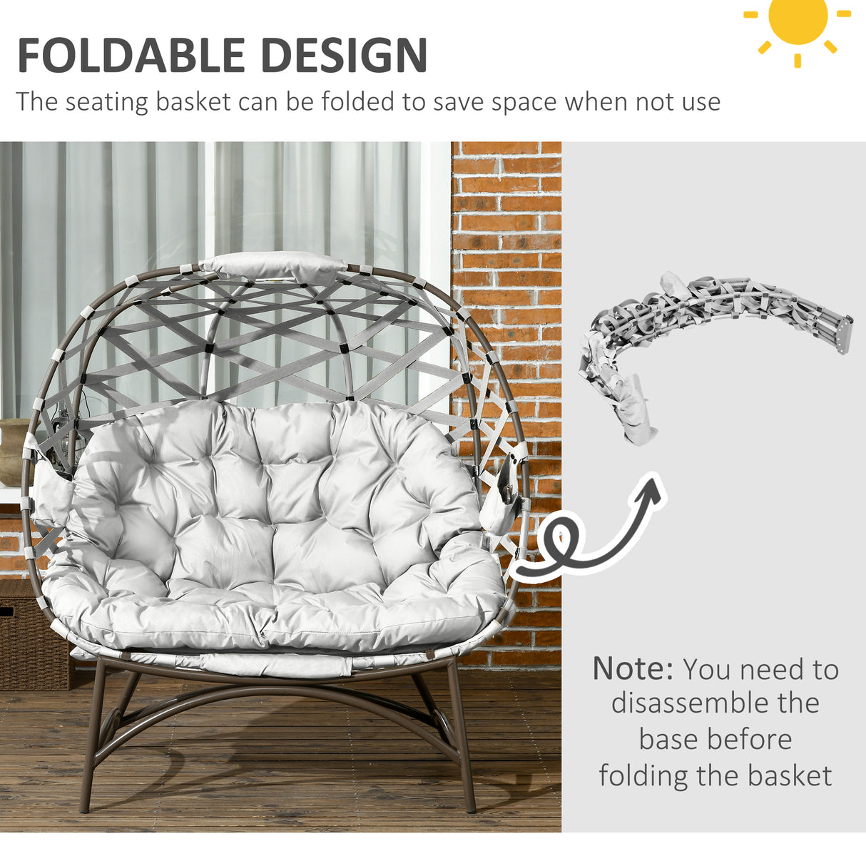 Polyester Fabric 2 Seater Folding Weave Egg Chair for Outdoor - Velmora