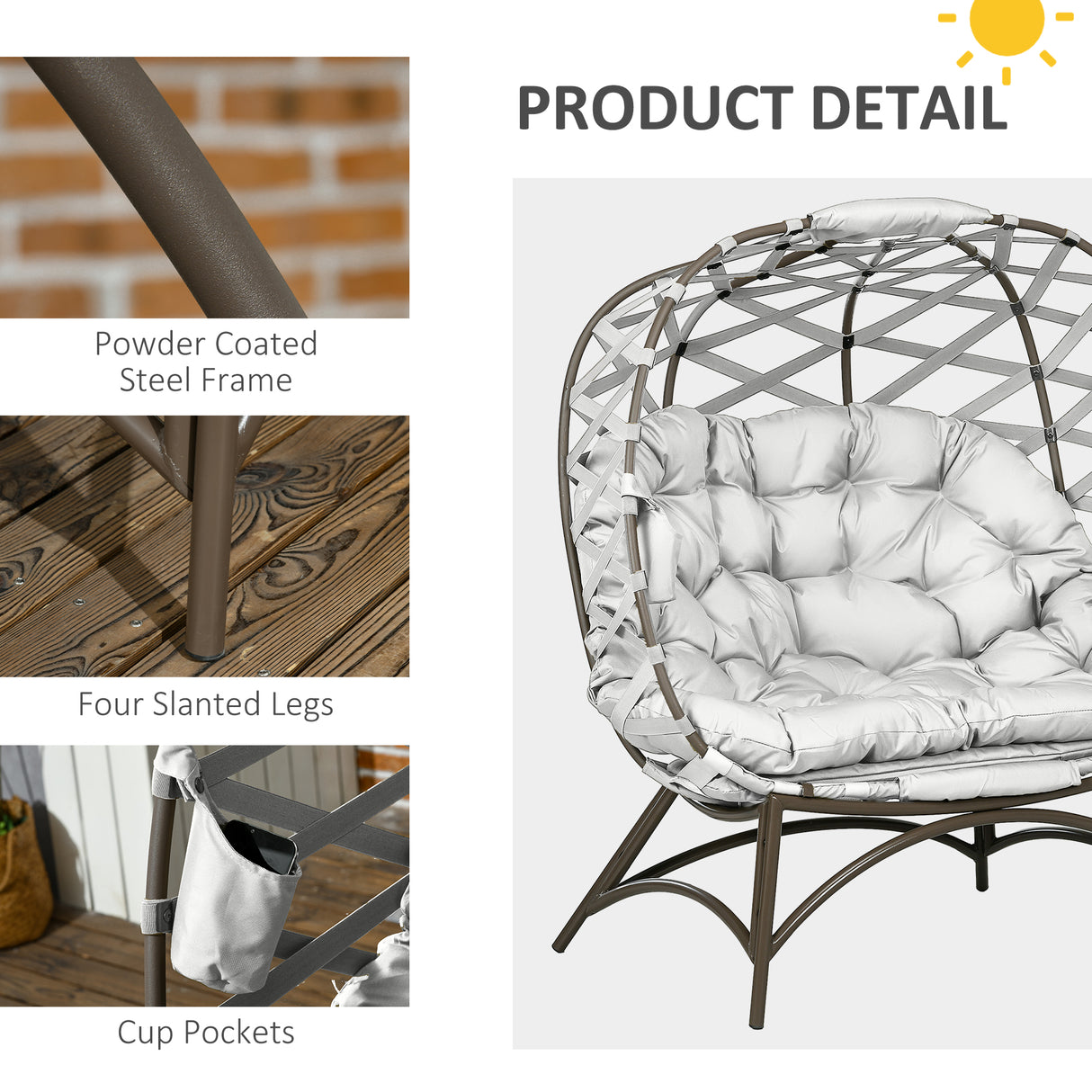 Polyester Fabric 2 Seater Folding Weave Egg Chair for Outdoor - Velmora