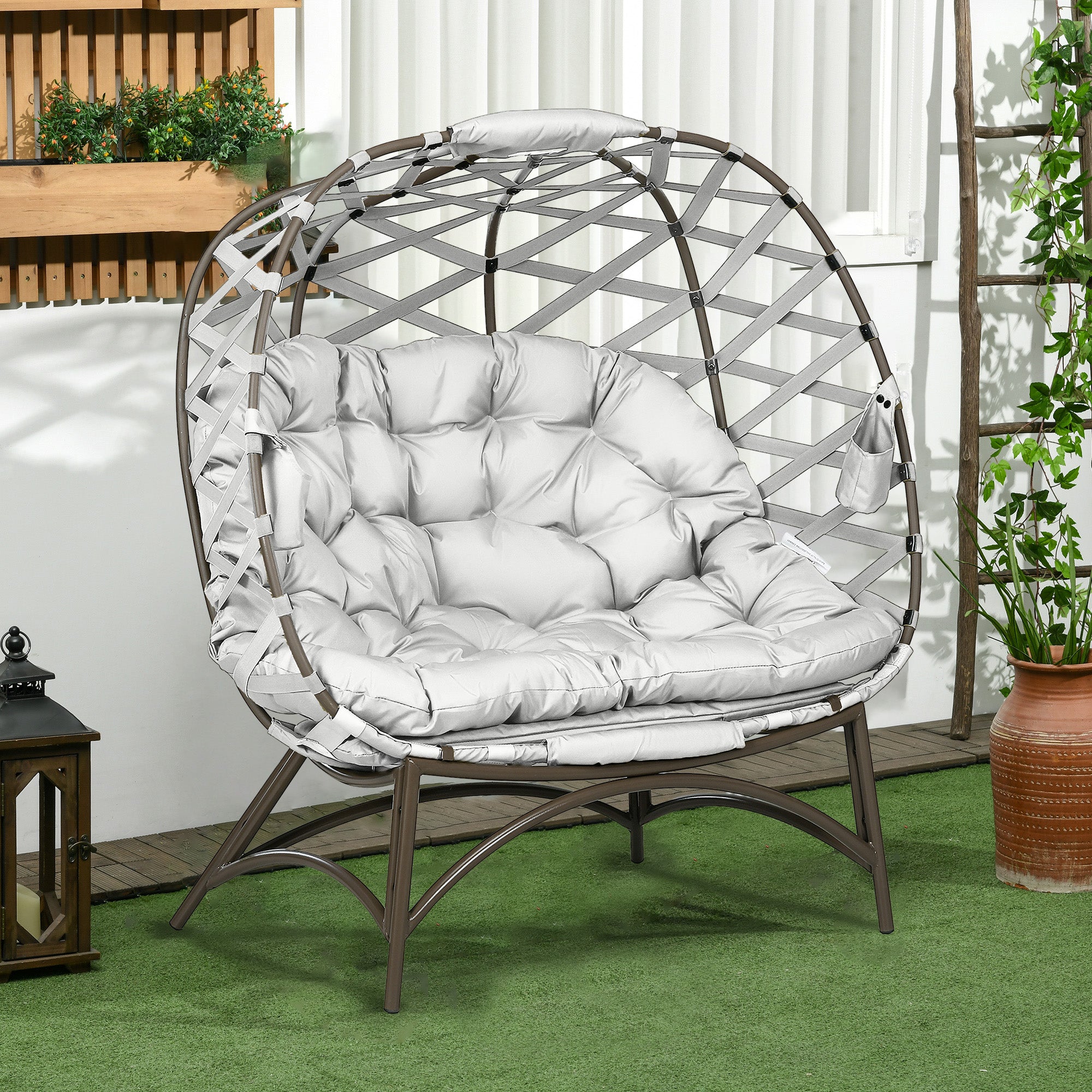Polyester Fabric 2 Seater Folding Weave Egg Chair for Outdoor - Velmora