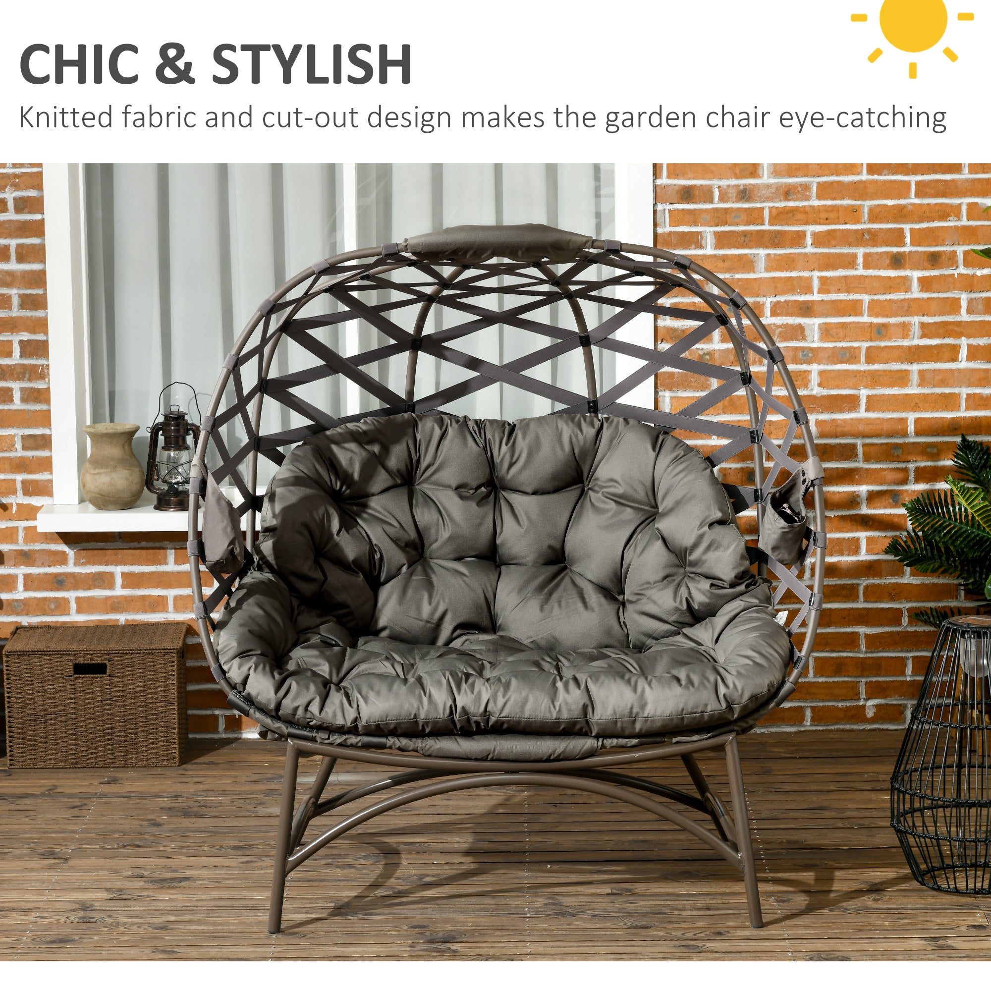 Polyester Fabric 2 Seater Folding Weave Egg Chair for Outdoor - Velmora
