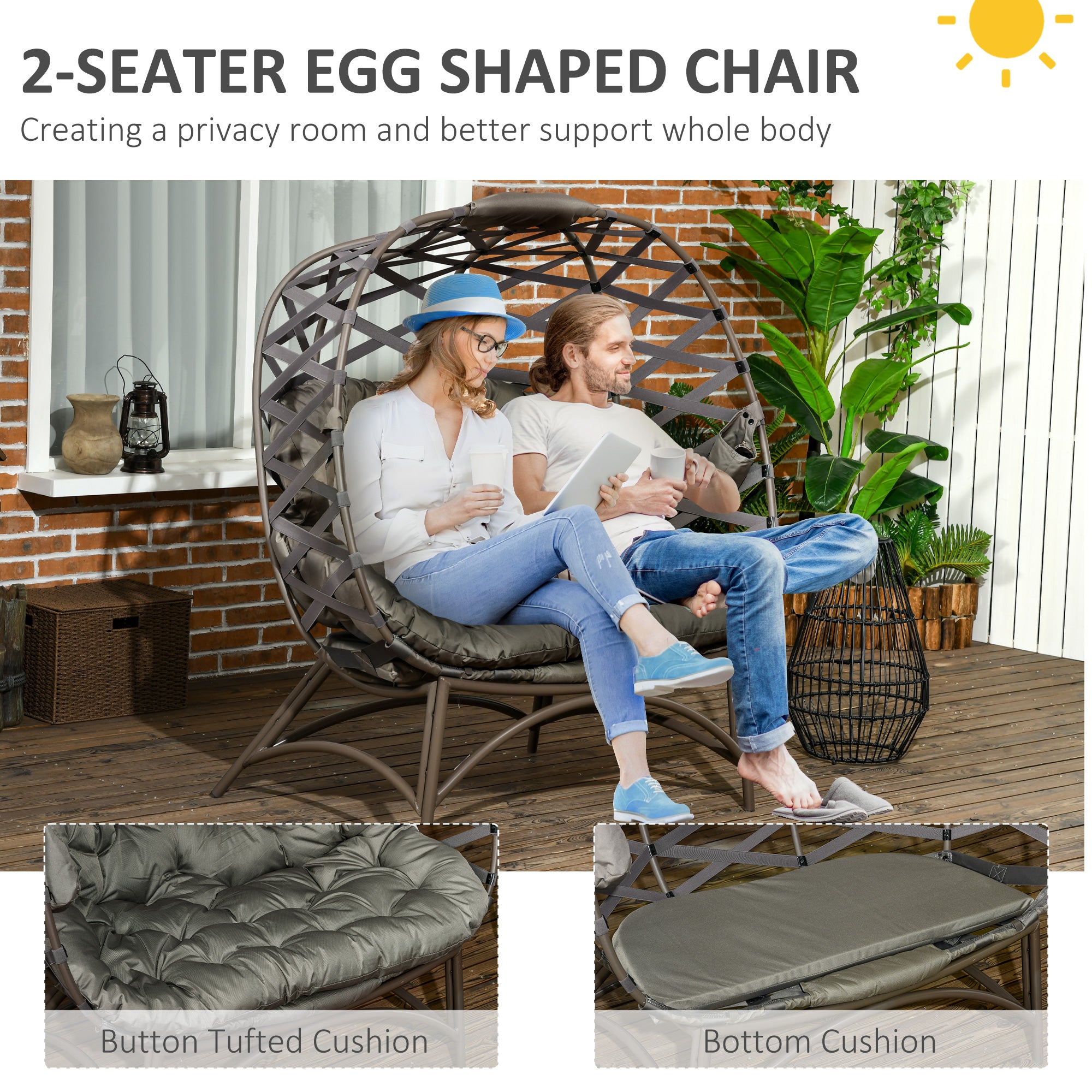 Polyester Fabric 2 Seater Folding Weave Egg Chair for Outdoor - Velmora