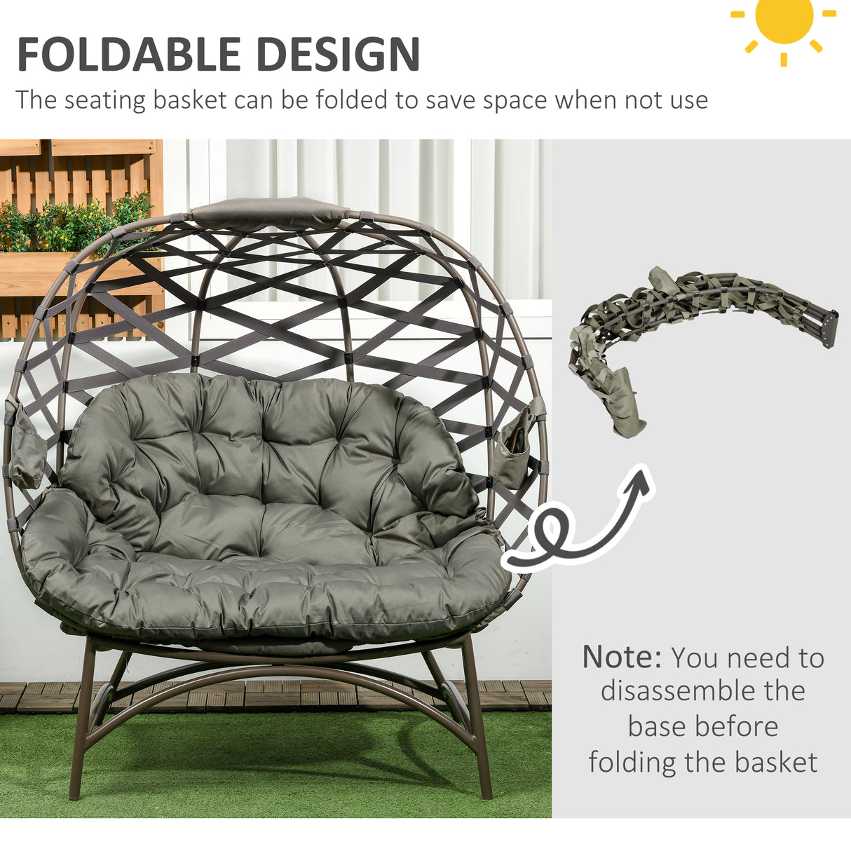 Polyester Fabric 2 Seater Folding Weave Egg Chair for Outdoor - Velmora