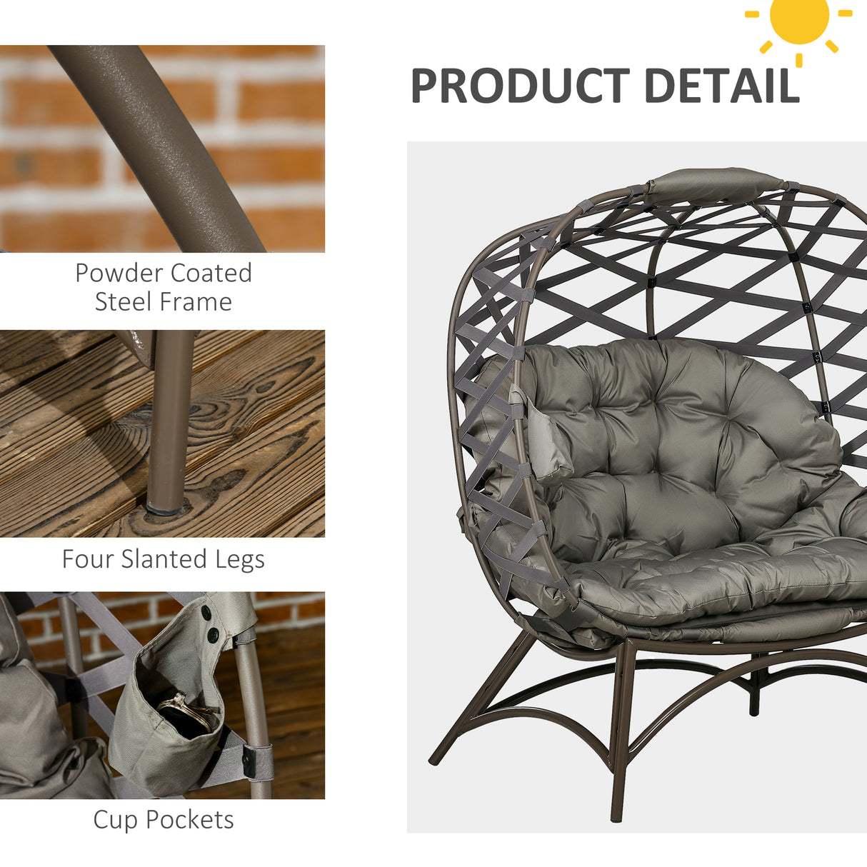 Polyester Fabric 2 Seater Folding Weave Egg Chair for Outdoor - Velmora