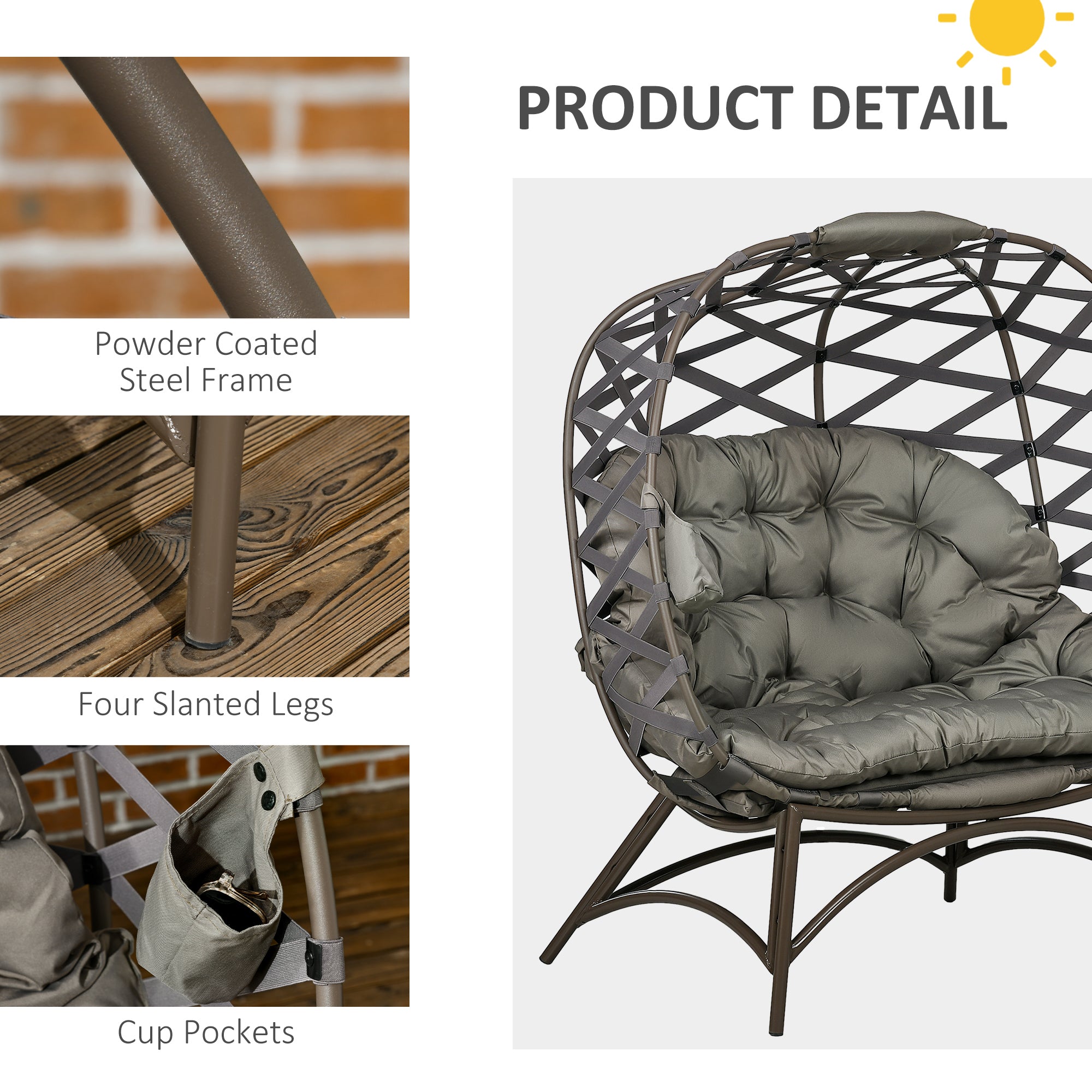 Polyester Fabric 2 Seater Folding Weave Egg Chair for Outdoor - Velmora