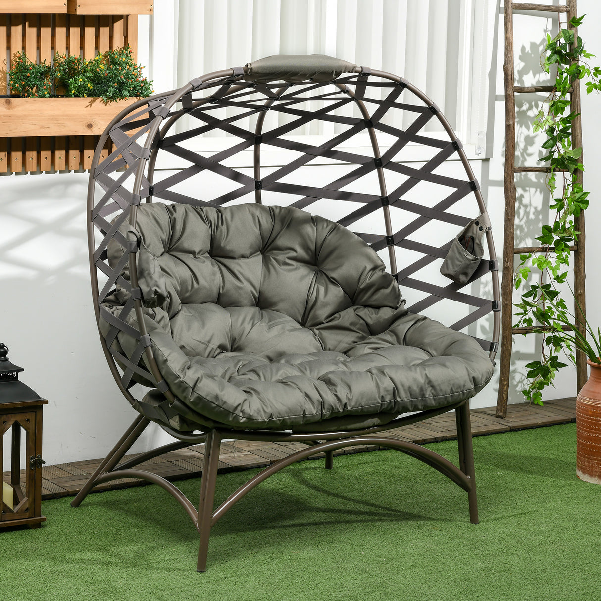 Polyester Fabric 2 Seater Folding Weave Egg Chair for Outdoor - Velmora