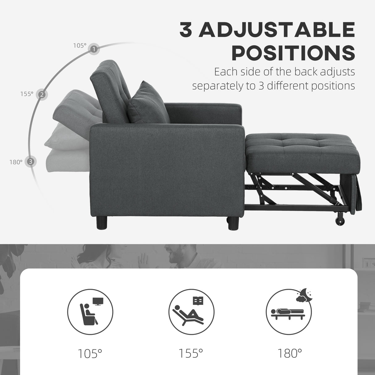 Polyester Fabric 1 Seater Sofa Bed 69cm Wide With 1 Pillow - Velmora