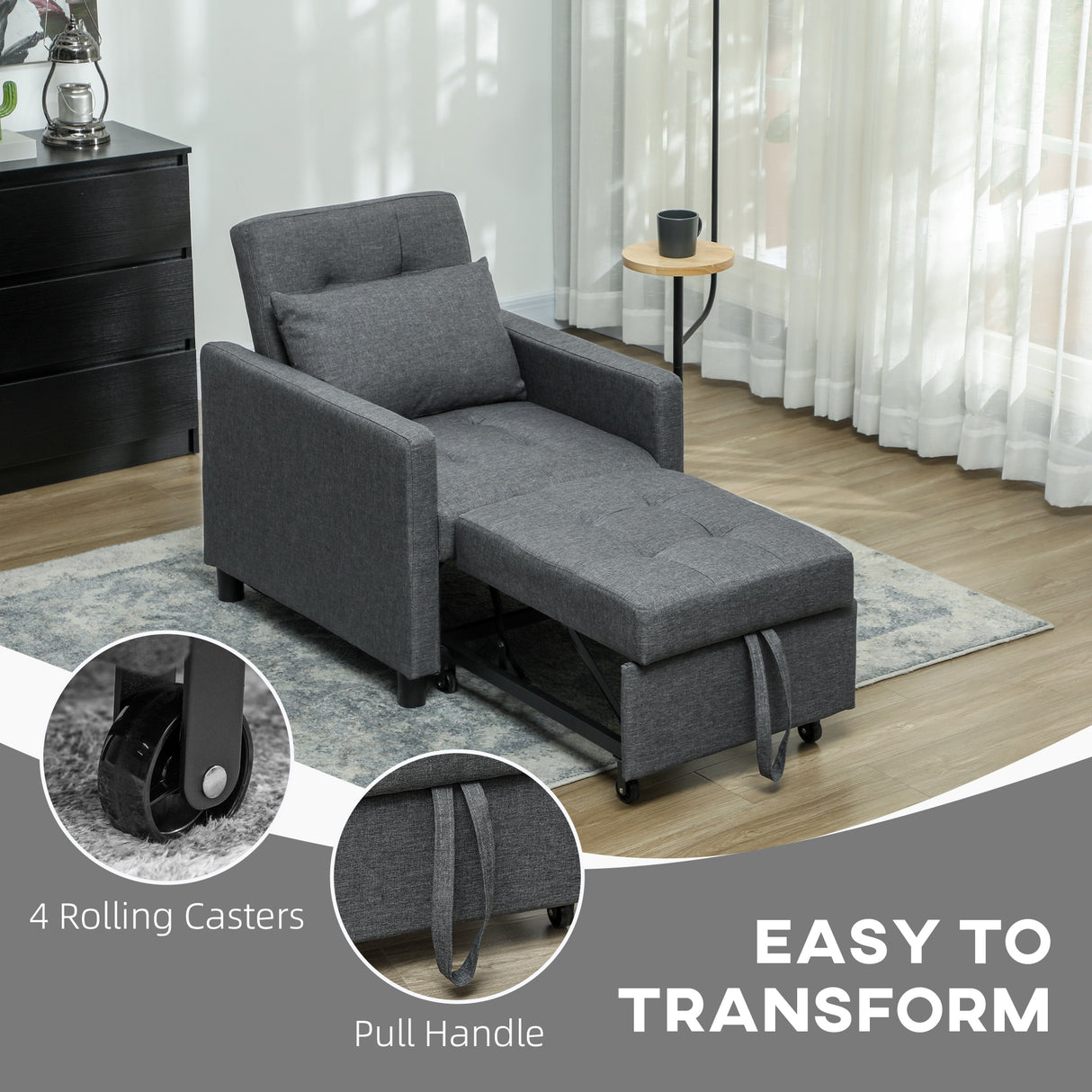 Polyester Fabric 1 Seater Sofa Bed 69cm Wide With 1 Pillow - Velmora