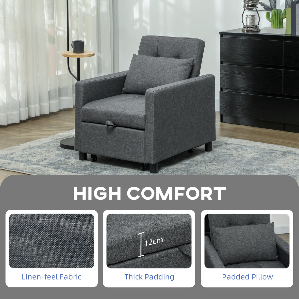 Polyester Fabric 1 Seater Sofa Bed 69cm Wide With 1 Pillow - Velmora