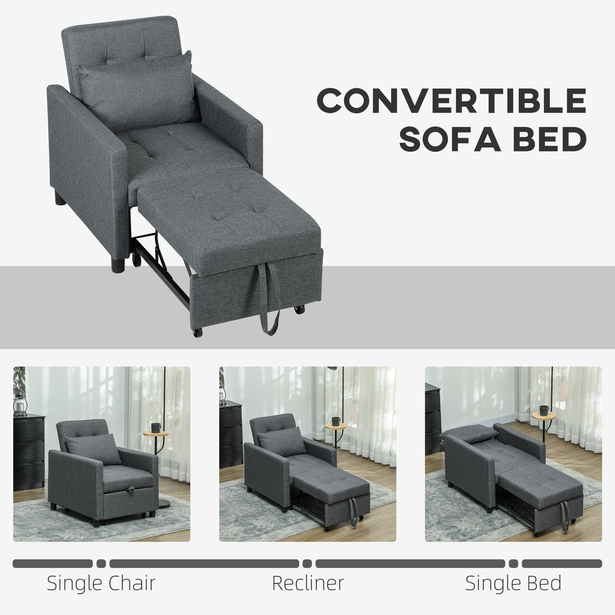 Polyester Fabric 1 Seater Sofa Bed 69cm Wide With 1 Pillow - Velmora