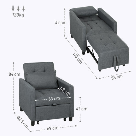 Polyester Fabric 1 Seater Sofa Bed 69cm Wide With 1 Pillow - Velmora