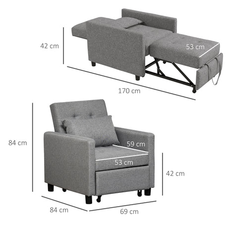 Polyester Fabric 1 Seater Sofa Bed 69cm Wide With 1 Pillow - Velmora