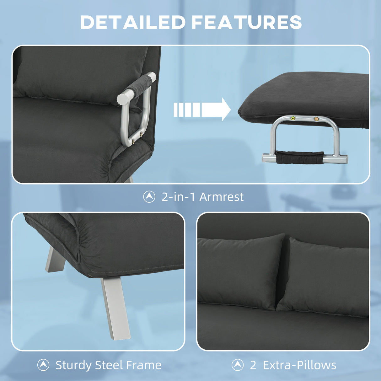 Polyester Fabric 2 Seater Sofa Bed 111cm Wide - Velmora
