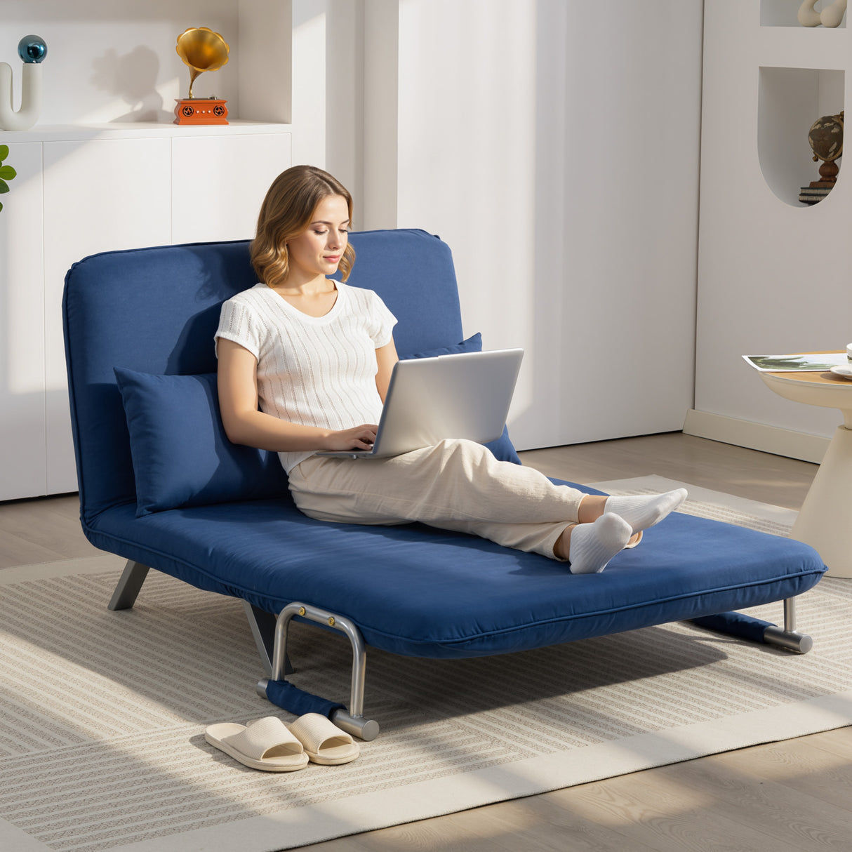 Polyester Fabric 2 Seater Sofa Bed 111cm Wide - Velmora