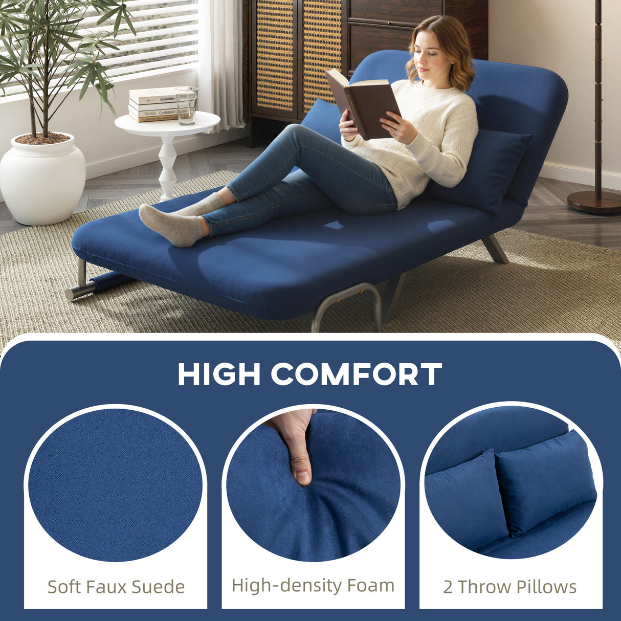 Polyester Fabric 2 Seater Sofa Bed 111cm Wide - Velmora