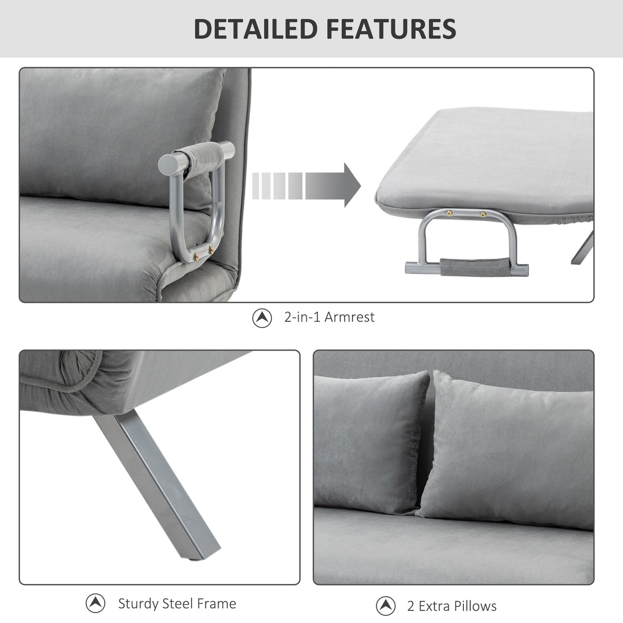 Polyester Fabric 2 Seater Sofa Bed 111cm Wide - Velmora
