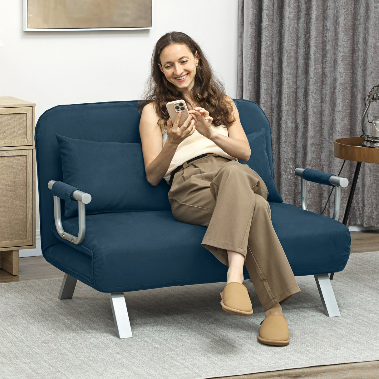 Polyester Fabric 2 Seater Sofa Bed 111cm Wide - Velmora