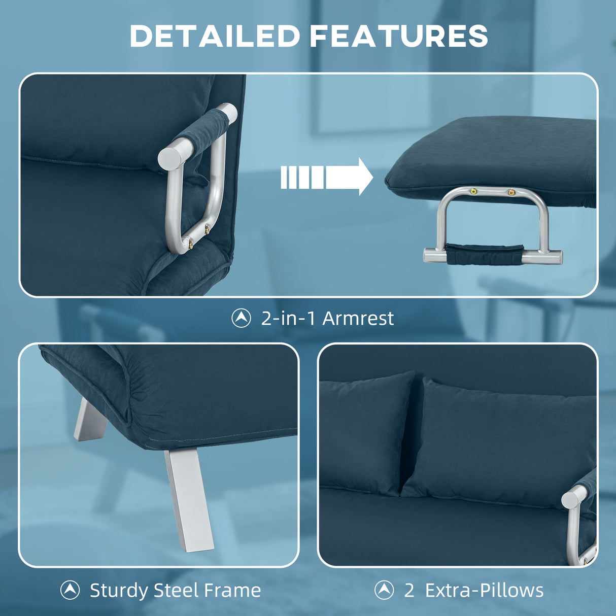 Polyester Fabric 2 Seater Sofa Bed 111cm Wide - Velmora