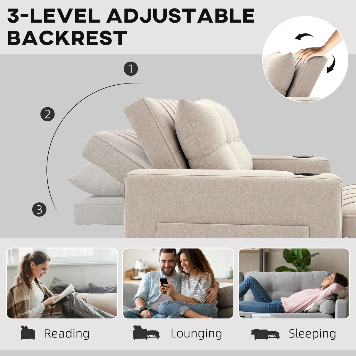 Polyester Fabric 2 Seater Sofa Bed 157cm Wide With 2 Pillows - Velmora